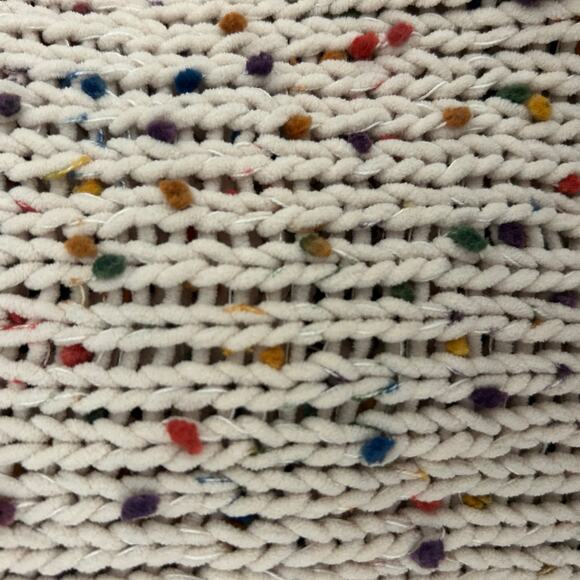 Adora Sweater SZ Med Distressed Rag Multicolor Pom Pom's Oversized Crop Chunky - Picture 6 of 7